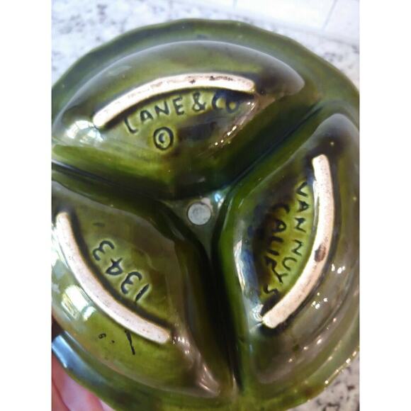 Vintage 1960's Lane & Co. Van Nuys California Green Divided Dish Candy Nut - Picture 4 of 4